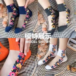 玻璃水晶丝薄款透明碎花女袜