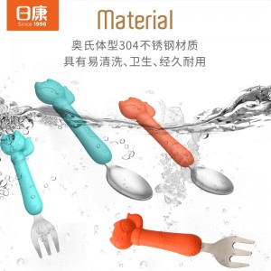 不锈钢训练勺叉宝宝学吃饭勺子卡通硅胶辅食叉勺套装儿童餐具