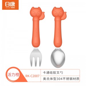 儿童餐具 婴儿餐具卡通不锈钢硅胶叉勺套装