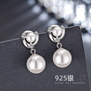 女士花朵925银珍珠耳环女银百搭珍珠耳坠女长款简约网红奢侈品耳饰送妈妈