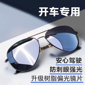 墨镜男 飞行员偏光太阳镜女 开车专用近视驾驶蛤蟆镜 钓鱼眼镜 黑框黑灰片