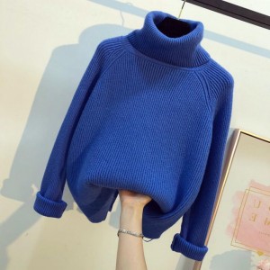 헐렁헐렁 앞뒤 짧은 뒤 긴 나른한 커버 밑창 털실 목폴라 두꺼운 스웨터녀 