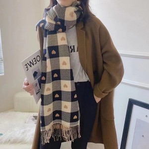 围巾女秋冬新款爱心格子情侣围脖保暖披肩潮可爱