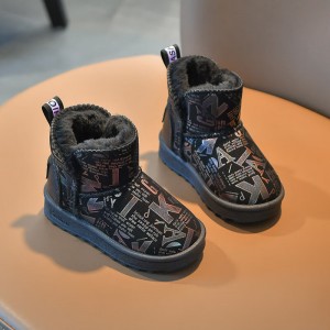 新款加绒儿童靴子 加厚雪地棉鞋子 软底男童短靴