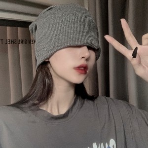 堆堆帽子男冬冷帽女包头巾男潮套头帽ins韩版百搭针织帽薄款发带睡帽月子帽 加绒灰