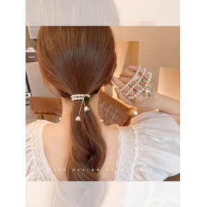 Pearl Bracelet Hairband Headband Female Summer Temperament ins Leather Band Super Fairy Leather Cover