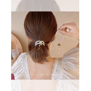 Pearl Bracelet Hairband Headband Female Summer Temperament ins Leather Band Super Fairy Leather Cover