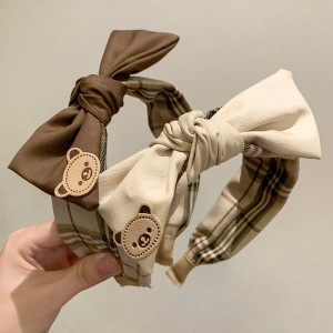카키색 곰돌이 머리띠 프렌치 리본 머리띠 