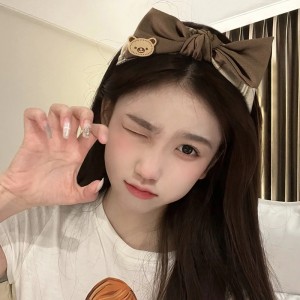 카키색 곰돌이 머리띠 프렌치 리본 머리띠 