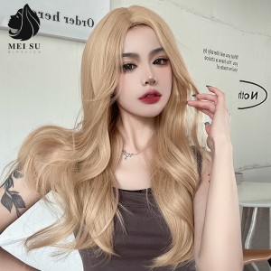 中分假发女亚麻金色卷发 欧美大波浪造型全头套