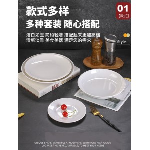 白色密胺盘子 圆形仿瓷餐具 酒店餐厅塑料圆盘 火锅菜盘盖浇饭盘商用