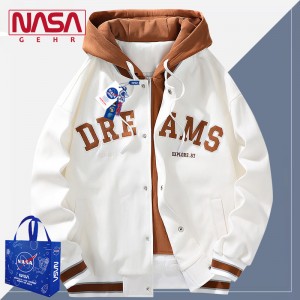 NASA联名 假两件春秋款夹克 男外套 情侣2023休闲百搭连帽大码棒球服