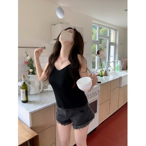 破洞毛边牛仔短裤 女高腰显瘦 辣妹热裤宽松大码阔腿裤