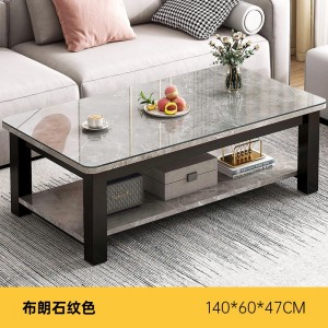 茶几 客厅简约小户型双层钢化玻璃茶桌 意式极简岩板色小桌子