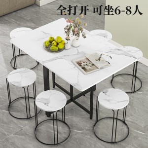 折叠餐桌 家用小户型仿岩板 超薄多功能组合饭桌 多人长方形折叠桌子